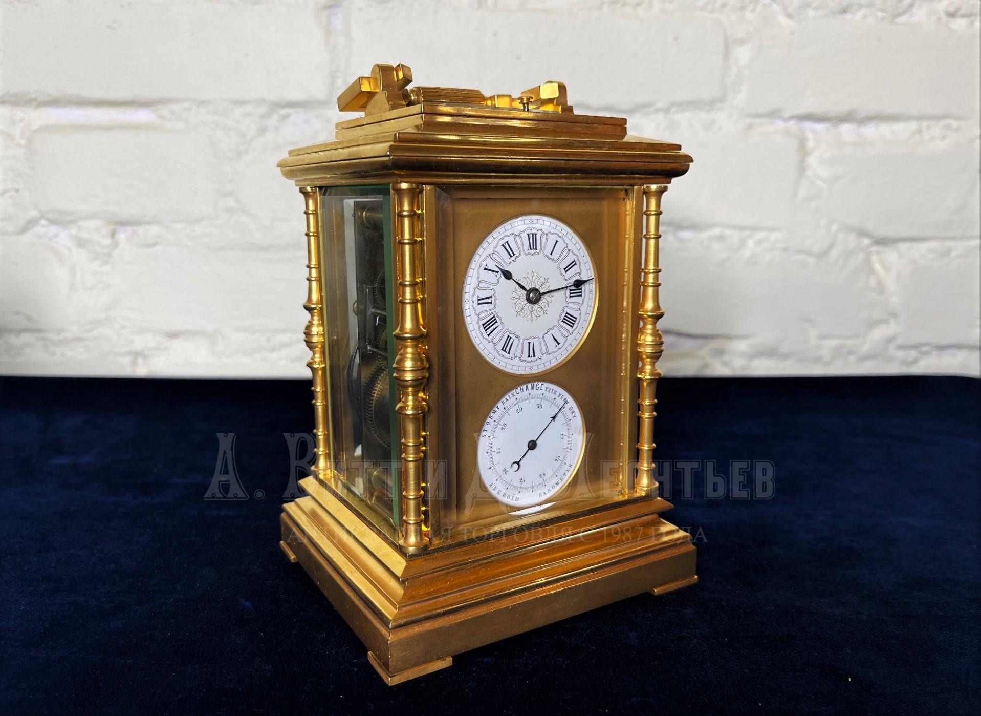Каретные антикварные часы с барометром